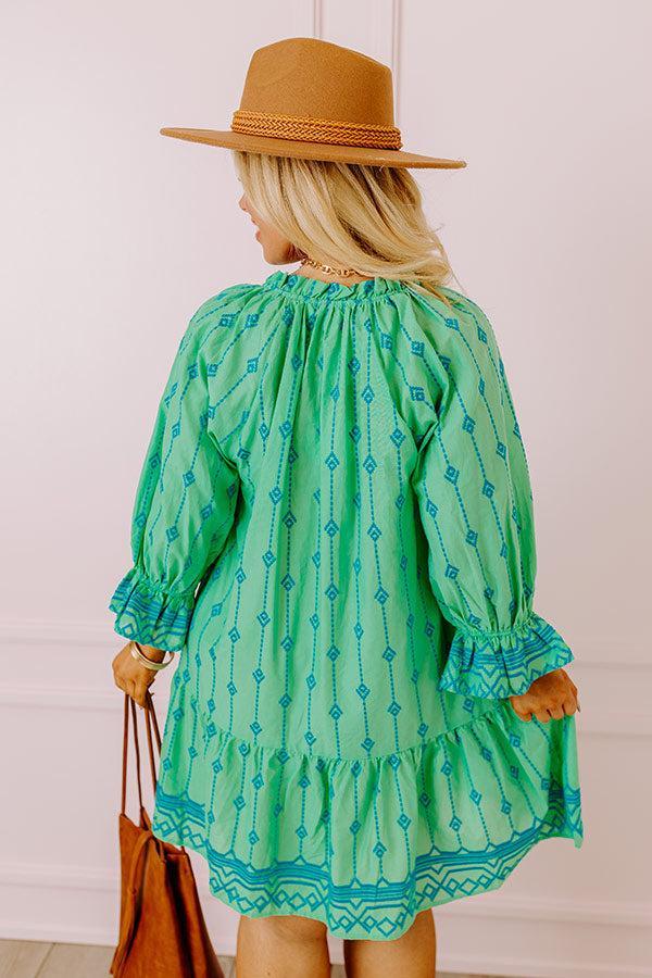 Charleston Stroll Embroidered Mini Dress in Kelly Green Curves Product Image