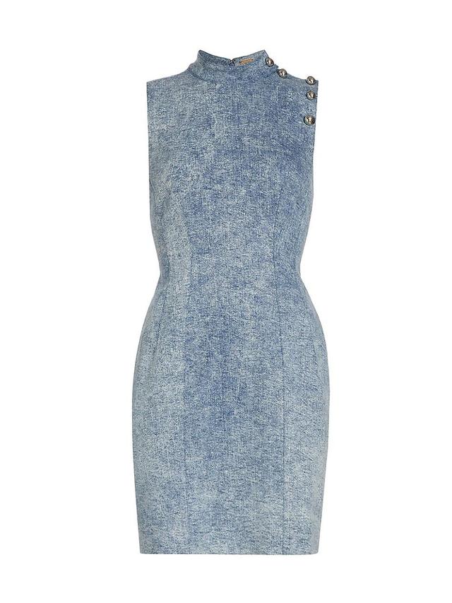 Womens Sleeveless Acid-Washed Denim Minidress Product Image