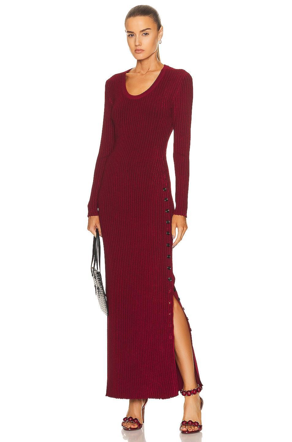 ALAÏA Shiny Rib Dress Burgundy. (also in 36, 38, 46). Product Image