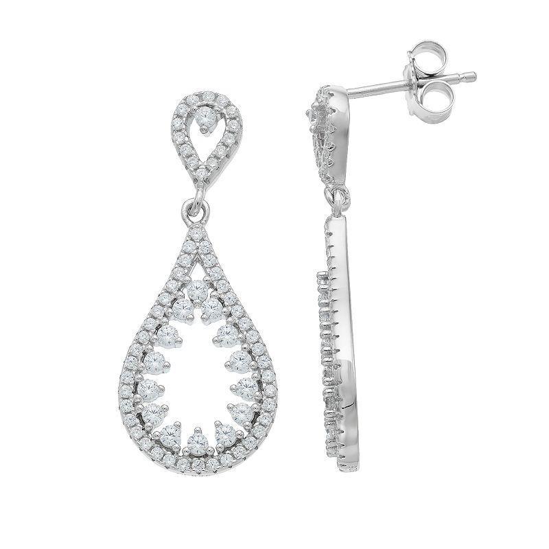 Sterling Silver Cubic Zirconia Openwork Teardrop Earrings, Womens, White Product Image