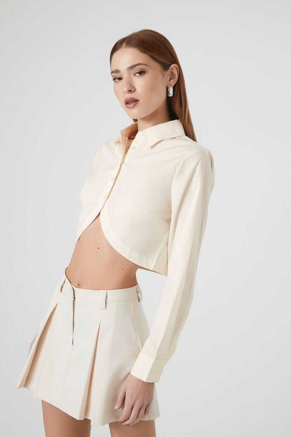 Poplin Notched-Hem Cropped Shirt | Forever 21 Product Image