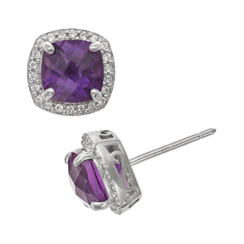 Sterling Silver Amethyst and Lab-Created White Sapphire Halo Stud Earrings, Womens, Multi Product Image