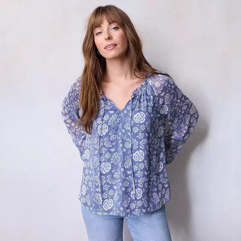 Petite LC Lauren Conrad Tie-Front Peasant Top, Womens Product Image