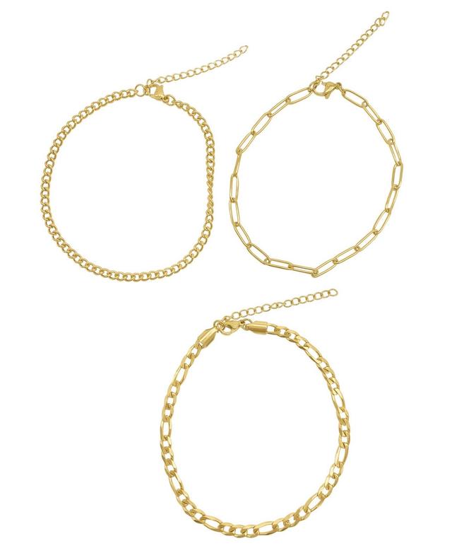 Adornia Curb Chain, Paper Clip Chain, and Figaro Chain Anklet Set Product Image