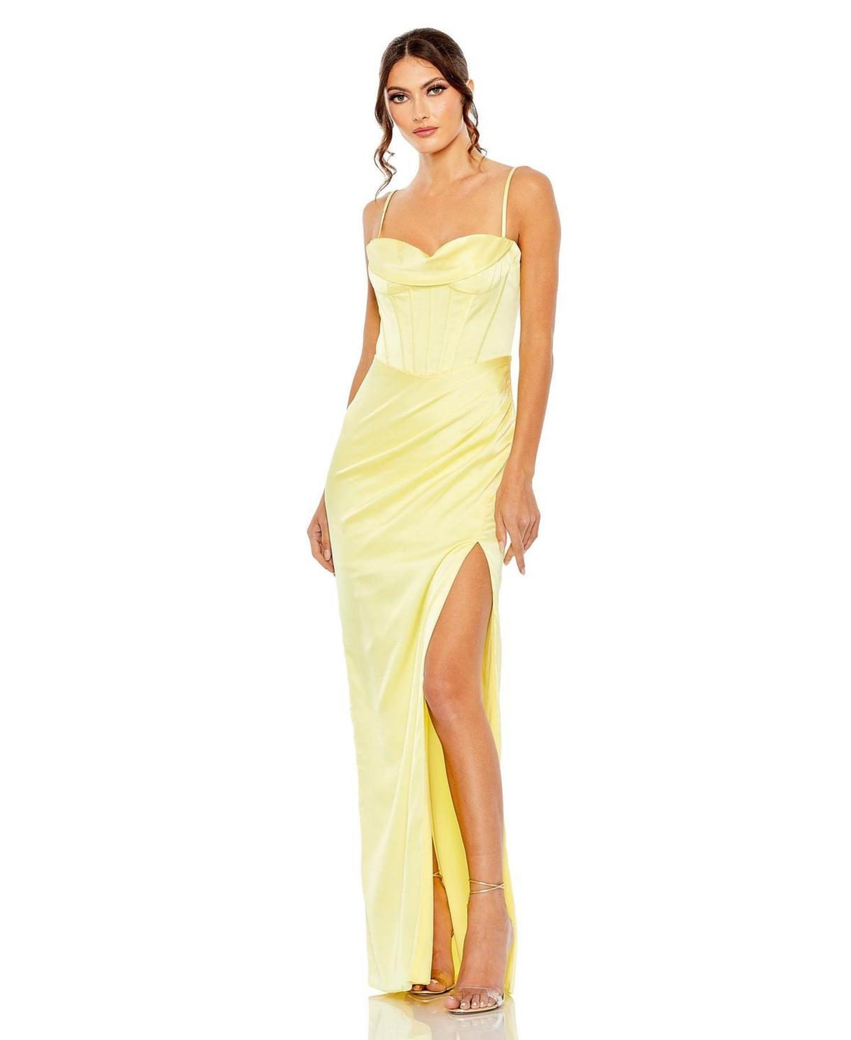 Womens Satin Ruched Bustier Bodycon Gown Product Image