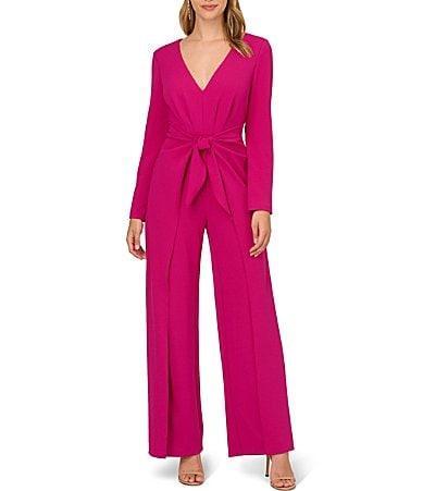 Adrianna Papell Long Sleeve V-Neck Tie Front Jumpsuit Product Image