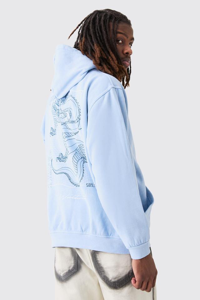 Oversized Overdyed Dragon Graphic Hoodie | boohooMAN USA Product Image