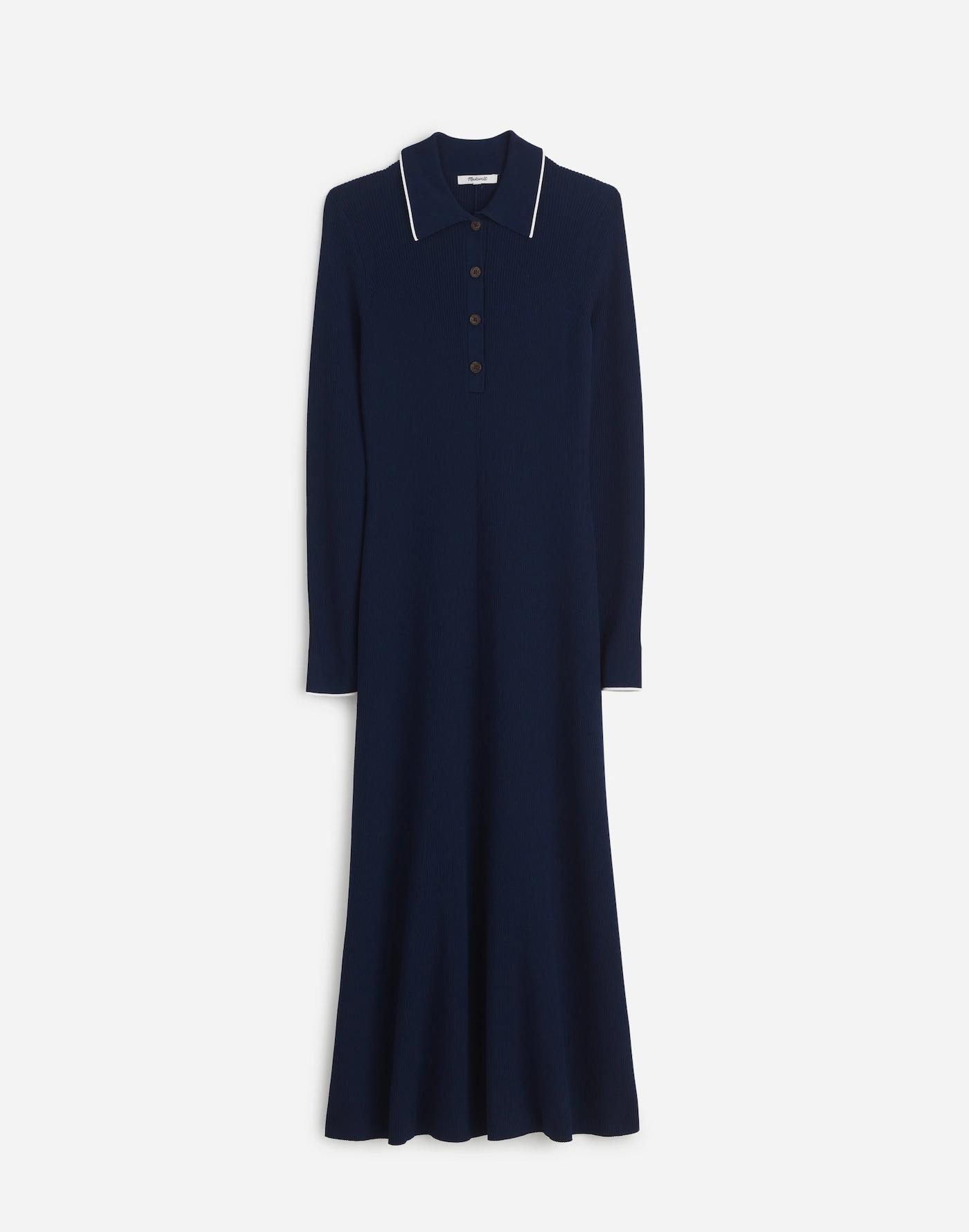 Ribbed Long-Sleeve Midi Dress Product Image