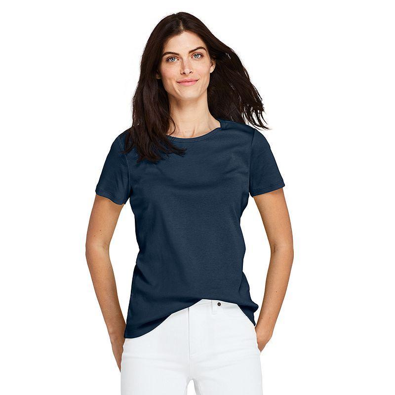 Petite Lands End All-Cotton Crewneck Tee, Womens Blue Team Stripe Product Image