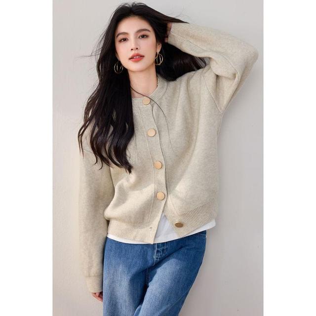 Round Neck Plain Cardigan Product Image