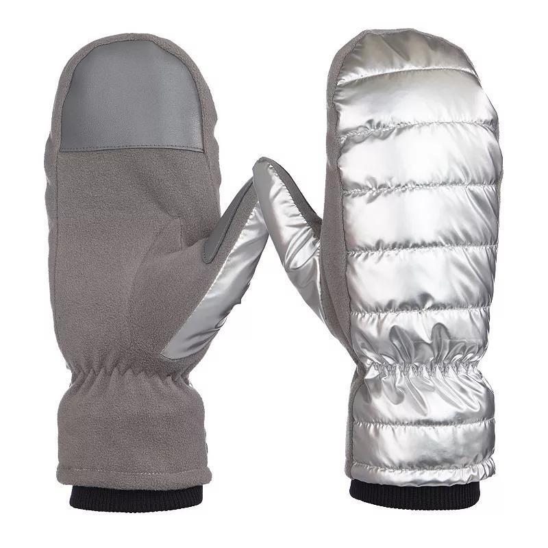 Womens isotoner Sleek Heat Pongee and Fleece Mittens Grey Ivory Product Image