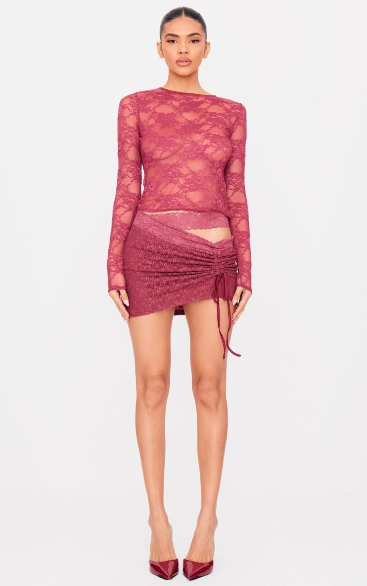 Burgundy Lace Long Sleeve Top Product Image