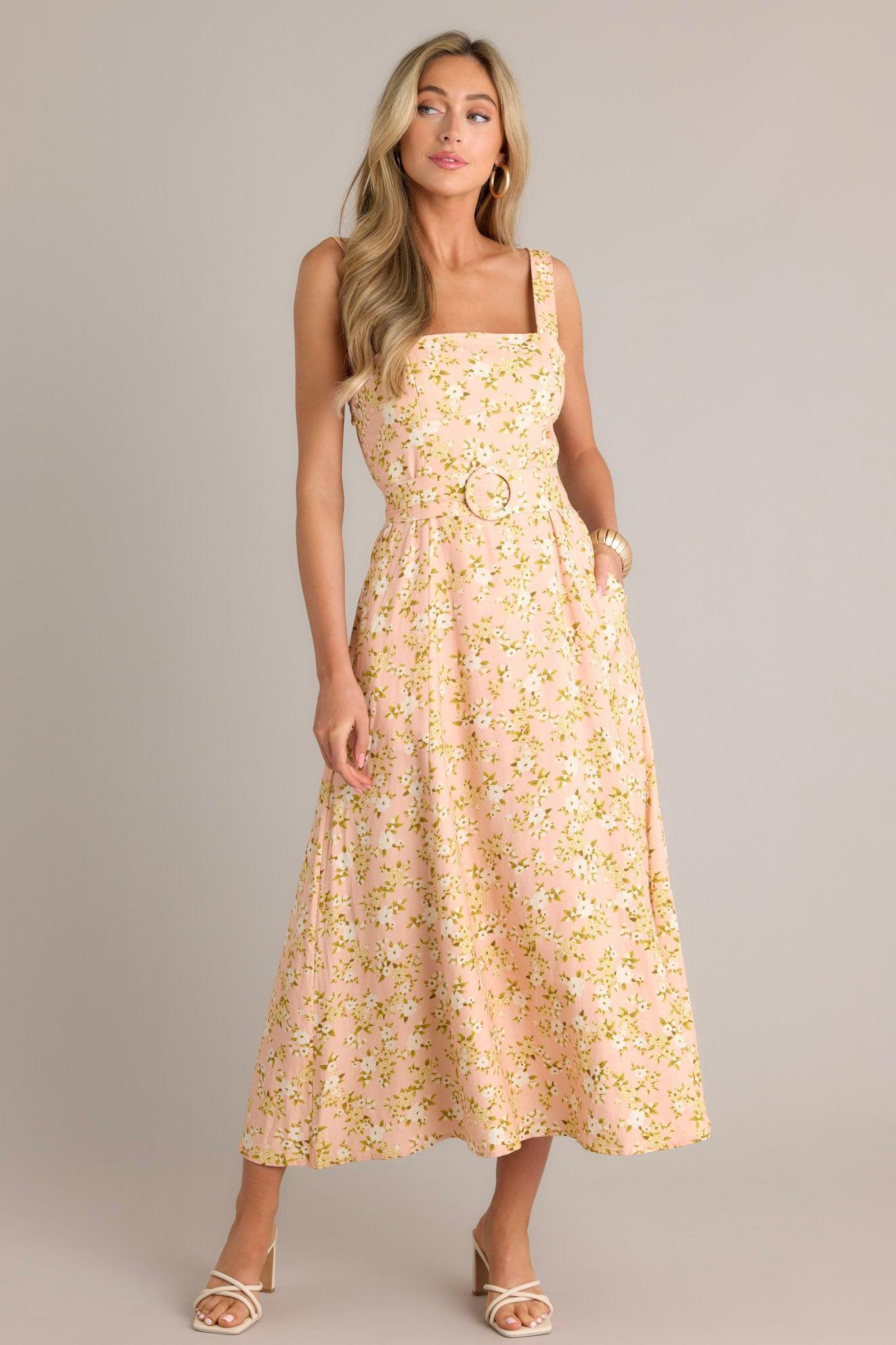 Blooming Grace Orange Peach Floral Maxi Dress Product Image