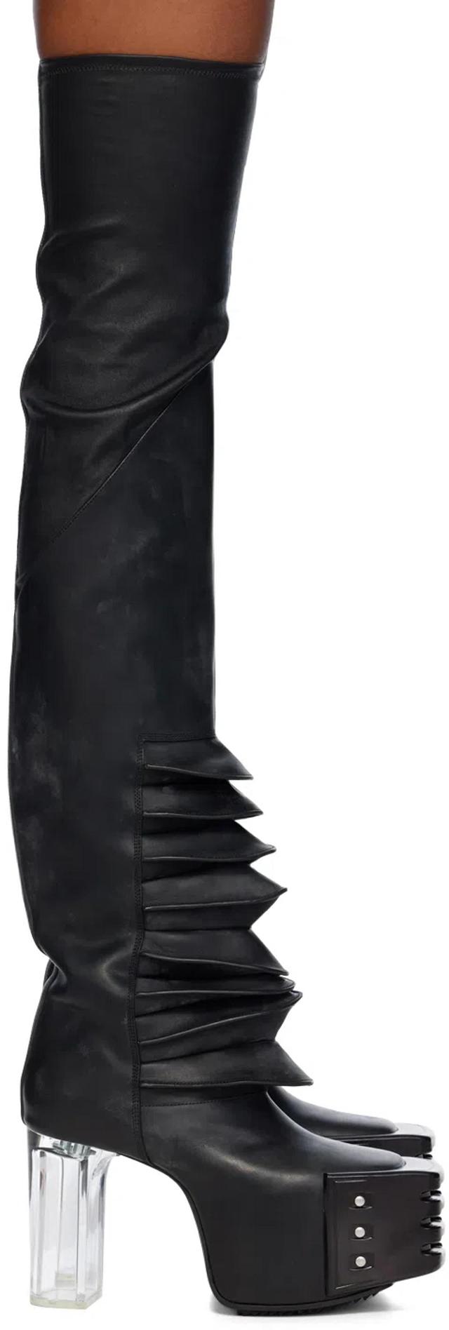 RICK OWENS Black Porterville Flared Kiss Boots In 930 Throat/clear Product Image