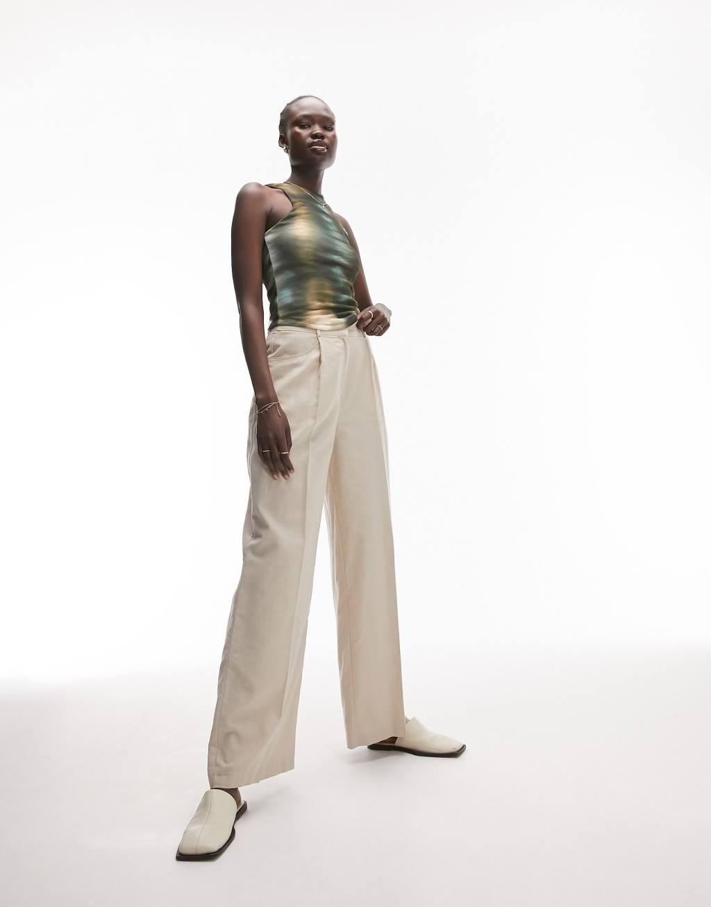 Topshop Tall linen-blend wide leg pants Product Image