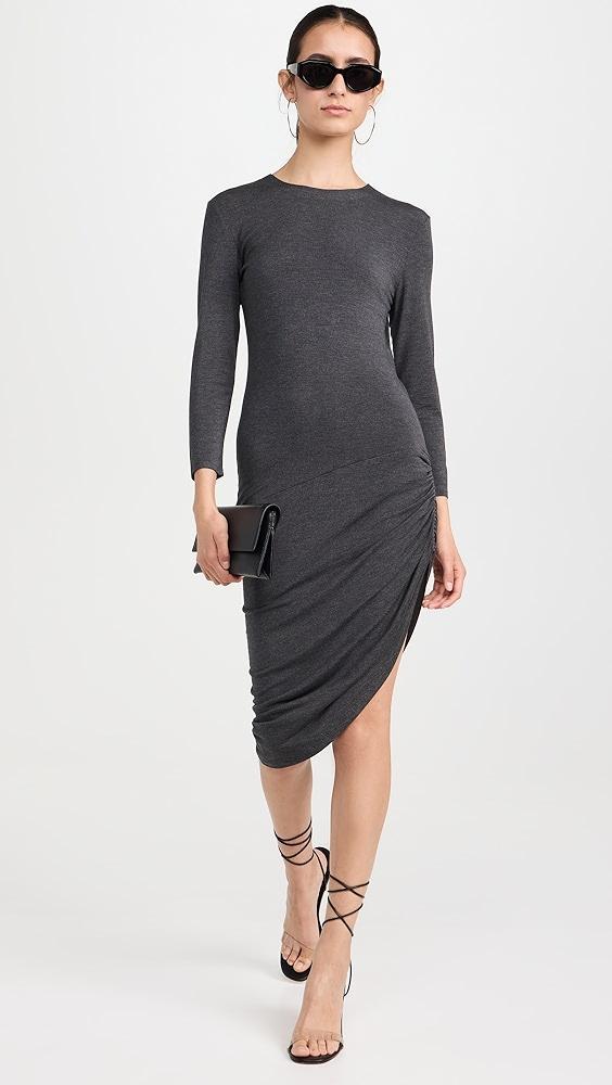 Norma Kamali 3/4 Sleeve Crew Neck Side Drape Mini Dress | Shopbop Product Image