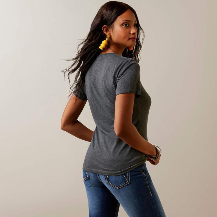 SALE Ariat® Ladies' S/S Ariat Quilt Logo Tee - Charcoal Heather Product Image