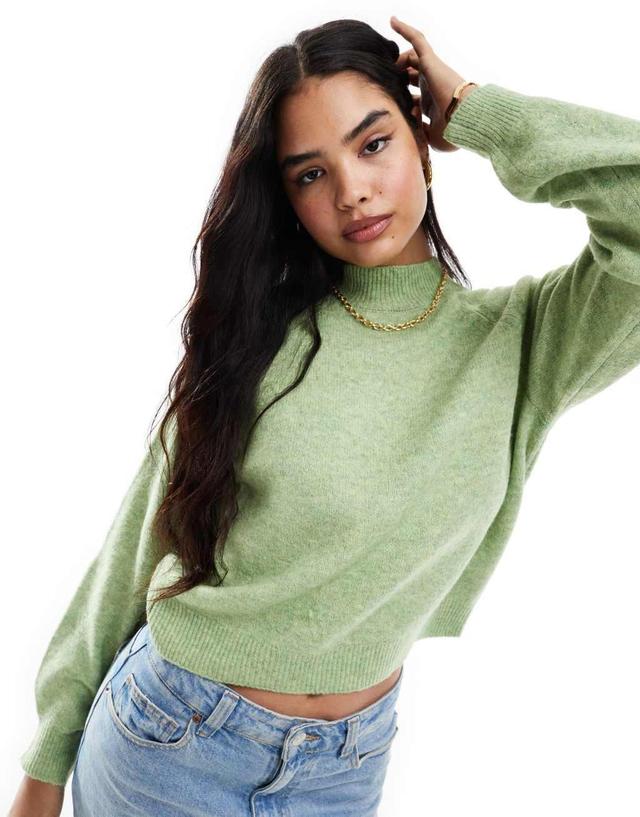 Vero Moda slouchy high neck sweater in green melange Product Image