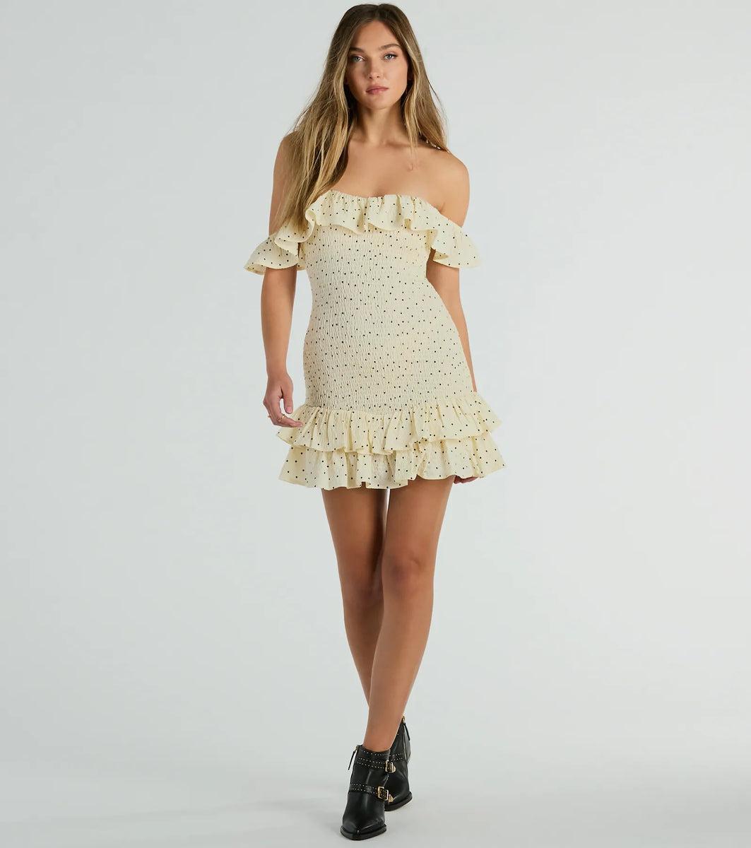 Best Spot To Be Off-The-Shoulder Polka Dot Mini Dress Product Image