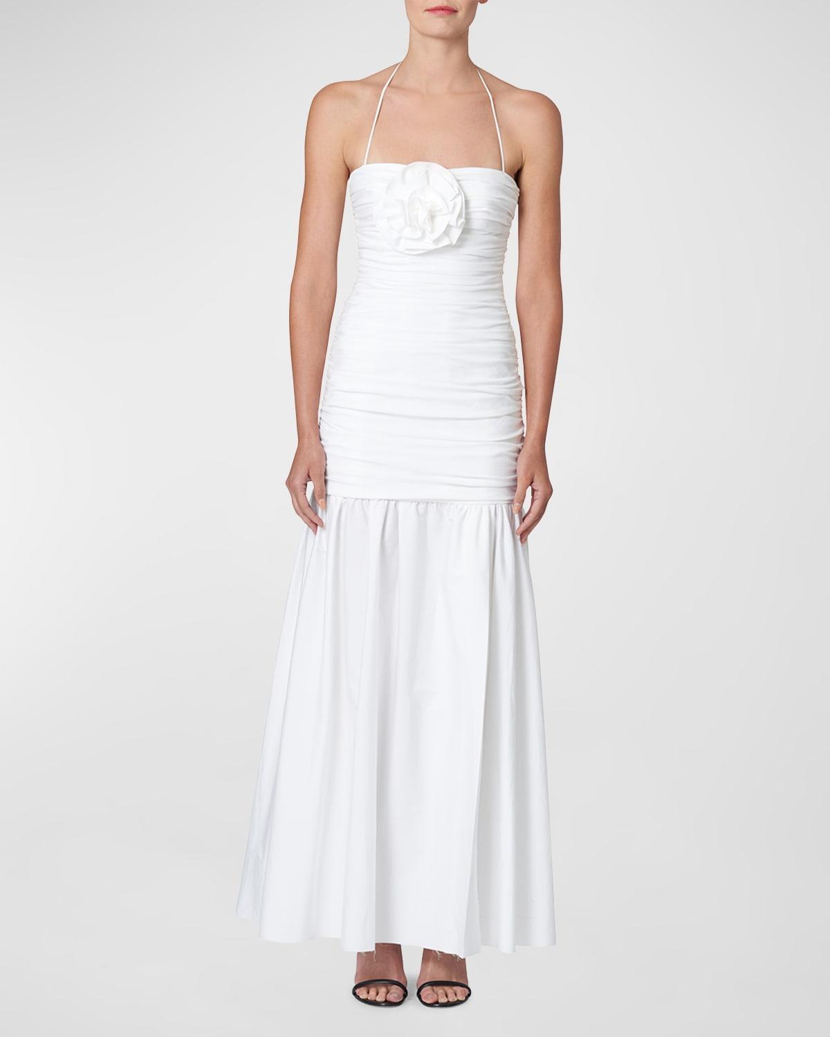 Carolina Herrera - Ruched Cotton-Blend Halter Maxi Dress - WhiteModa Operandi Product Image