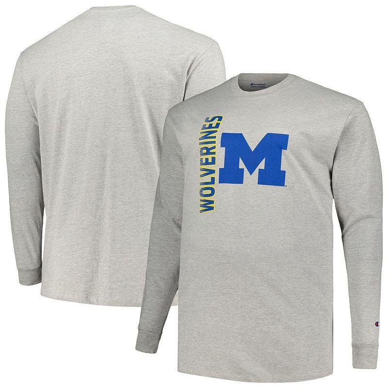 Mens Champion Heather Gray Michigan Wolverines Big & Tall Mascot Long Sleeve T-Shirt Product Image