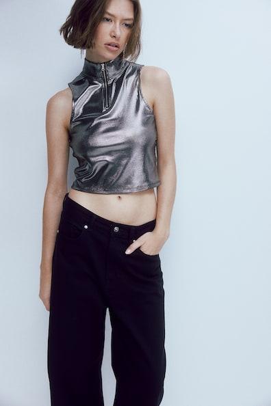 Shimmery Metallic Half-zip Sleeveless Top product image