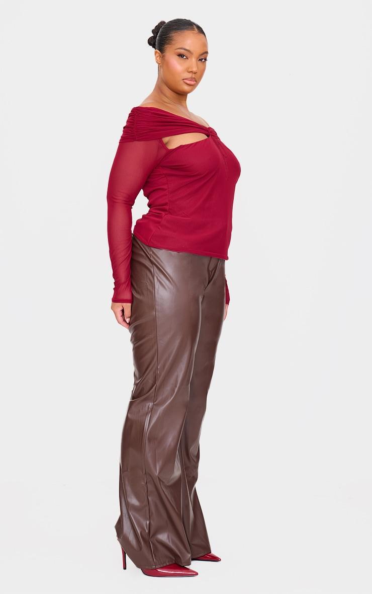 Plus Burgundy Cut Out Bardot Long Sleeve Top Product Image