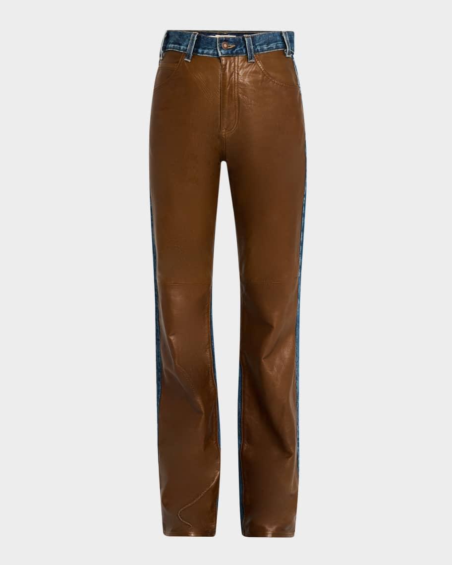 Joan Mixed-Media Leather Straight-Leg Jeans Product Image