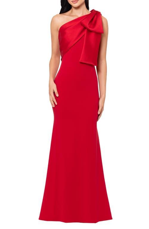 Betsy & Adam Womens Bow-Trimmed One-Shoulder Gown Product Image