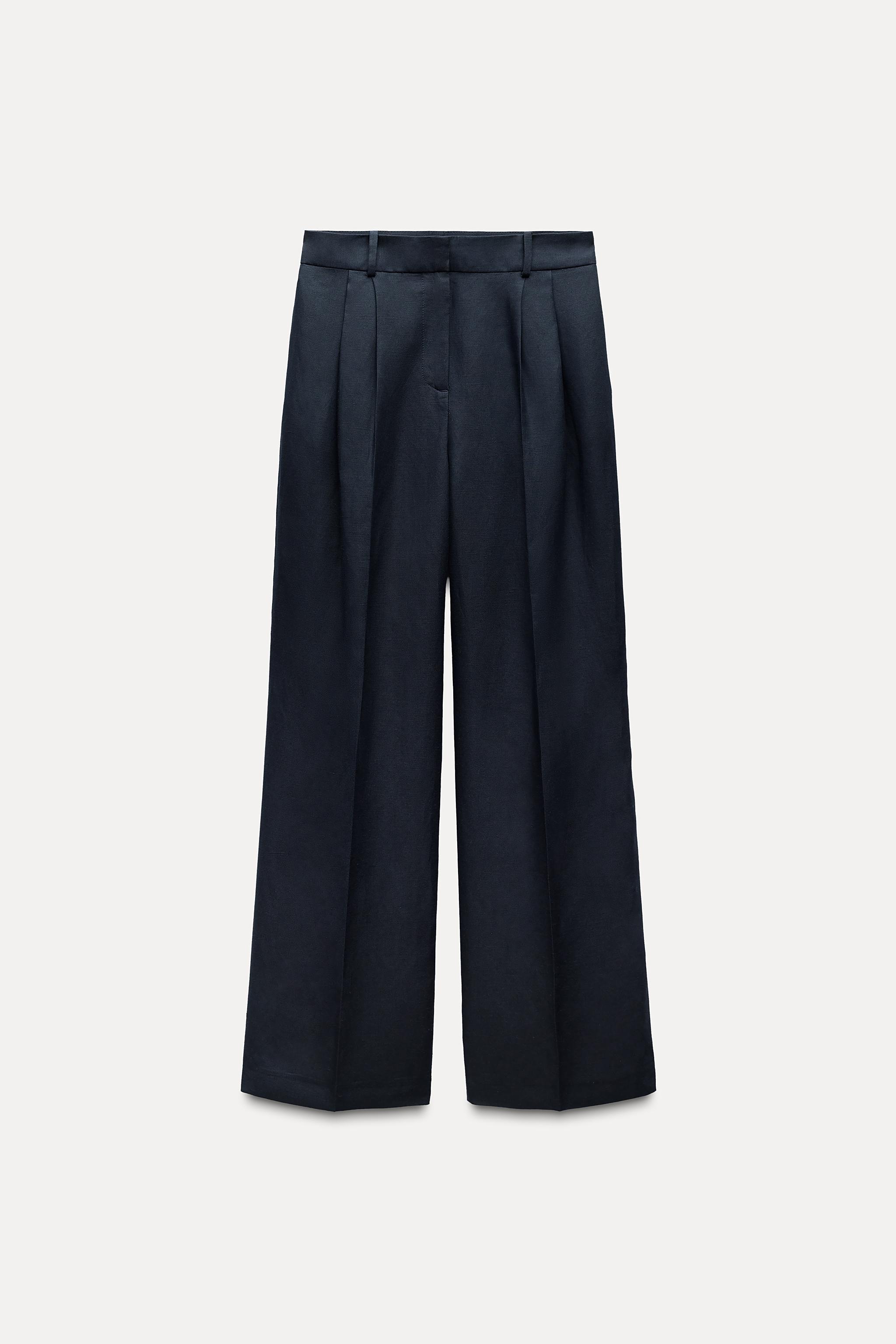 LINEN BLEND WIDE LEG PANTS Product Image