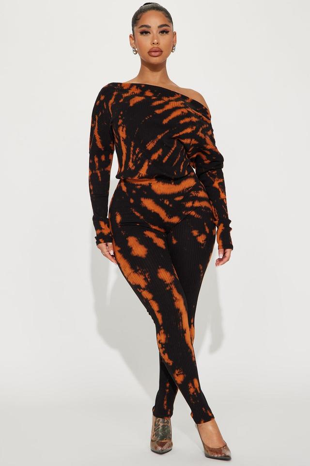 Very Cozy Tie Dye Jumpsuit  - Black/Orange Product Image