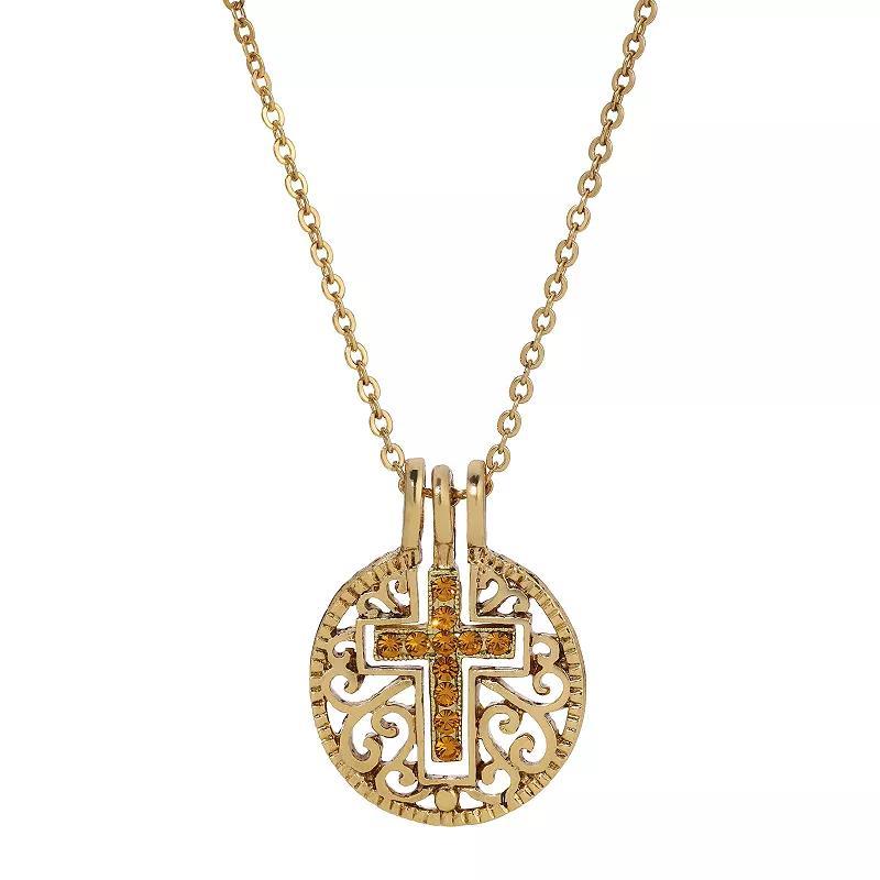 1928 Gold Tone Birthstone Crystal Cross Pendant Necklace, Womens, November Product Image