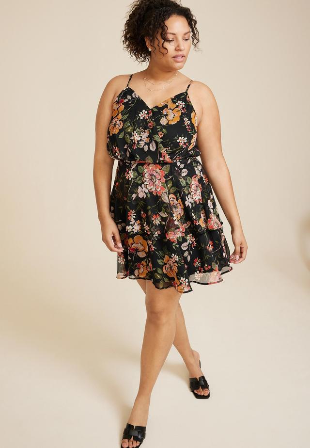 Maurices Plus Size Womens Bare Floral Surplice Mini Dress Size 4X Product Image