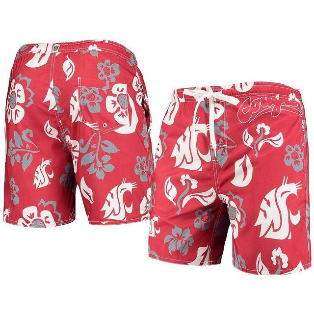 Mens Wes & Willy Crimson Washington State Cougars Floral Volley Logo Swim Trunks Product Image