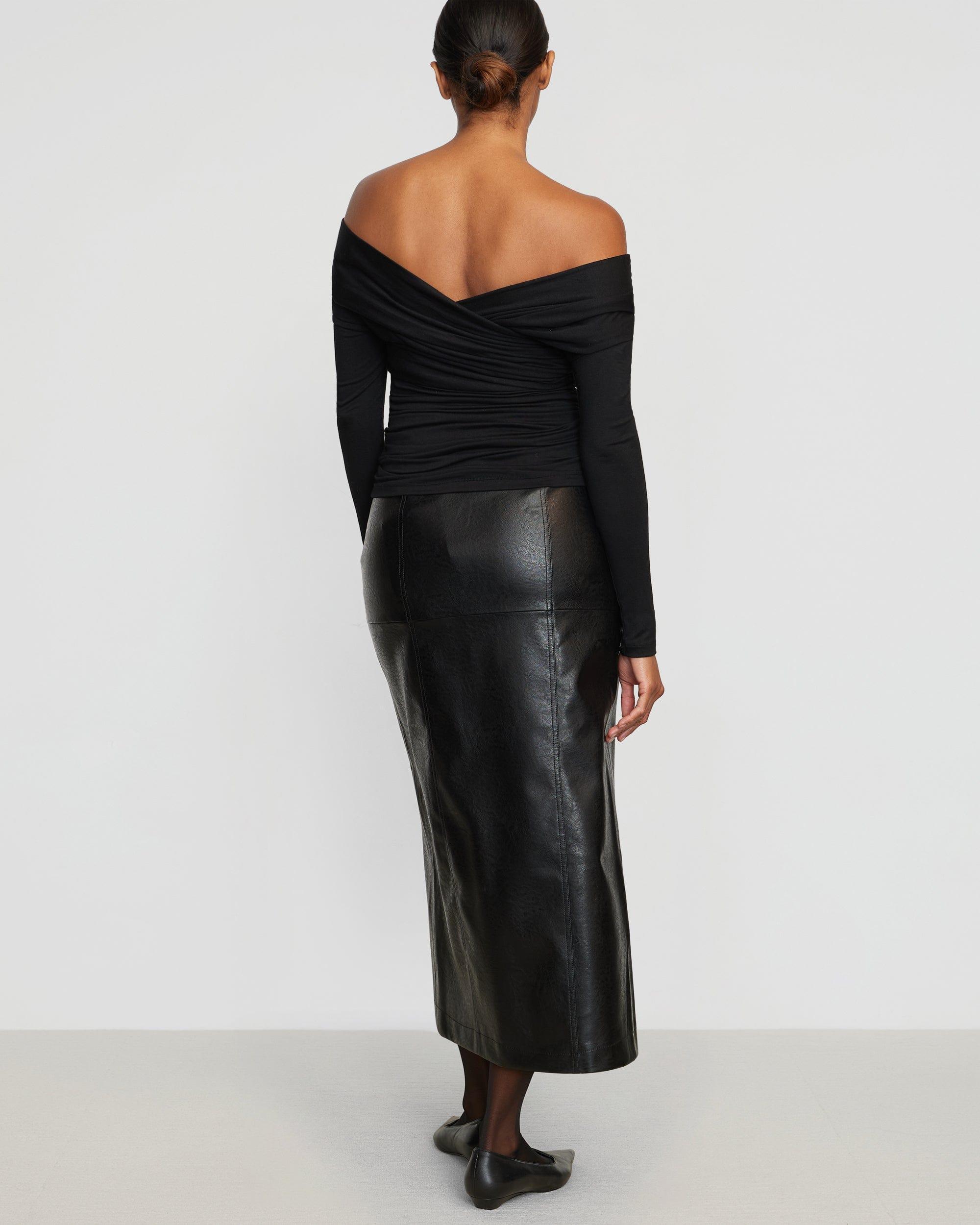 Rama Front-Vent Vegan Leather Skirt Product Image