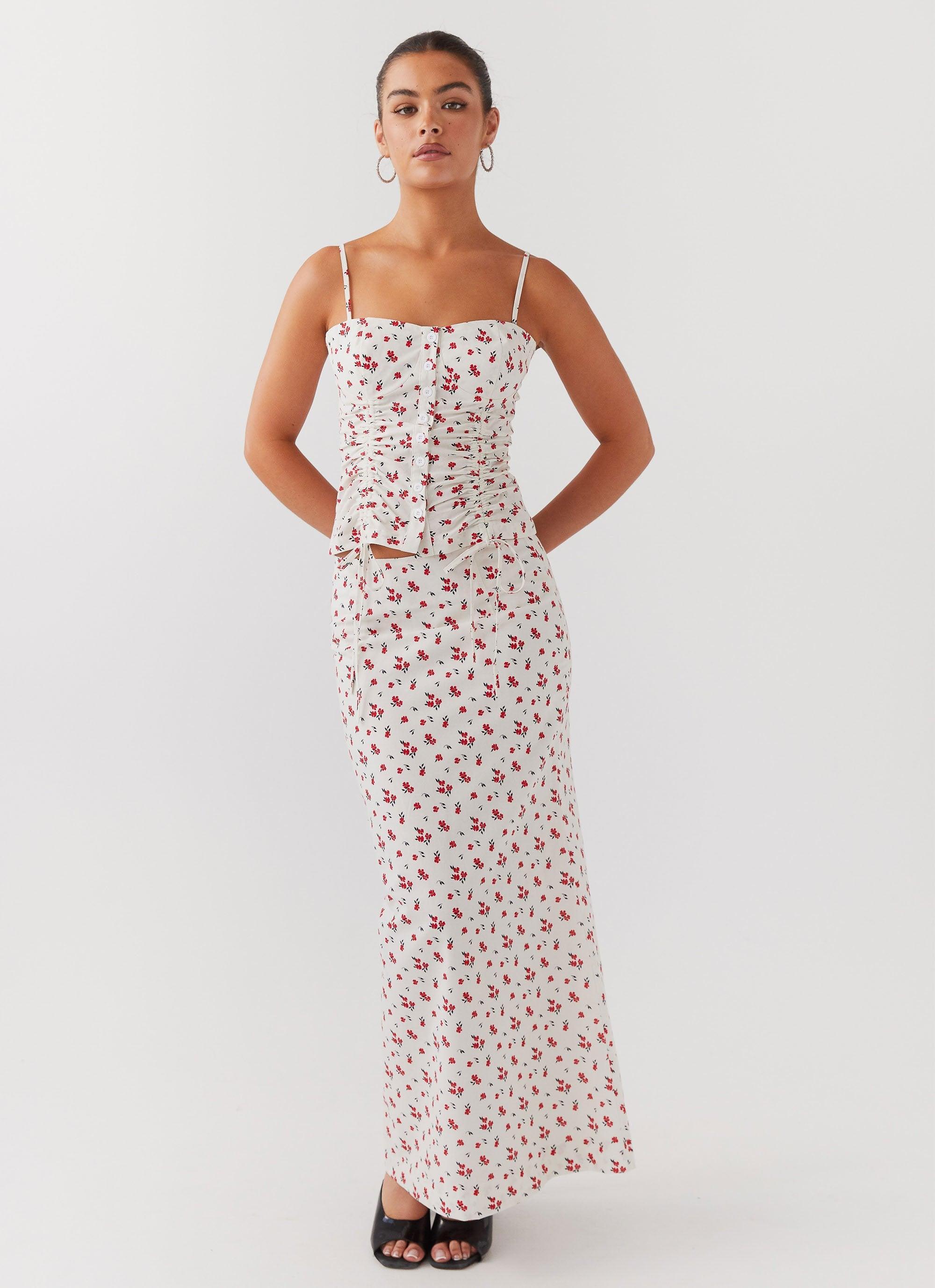 Ariana Linen Maxi Skirt - Poppy Floral Product Image