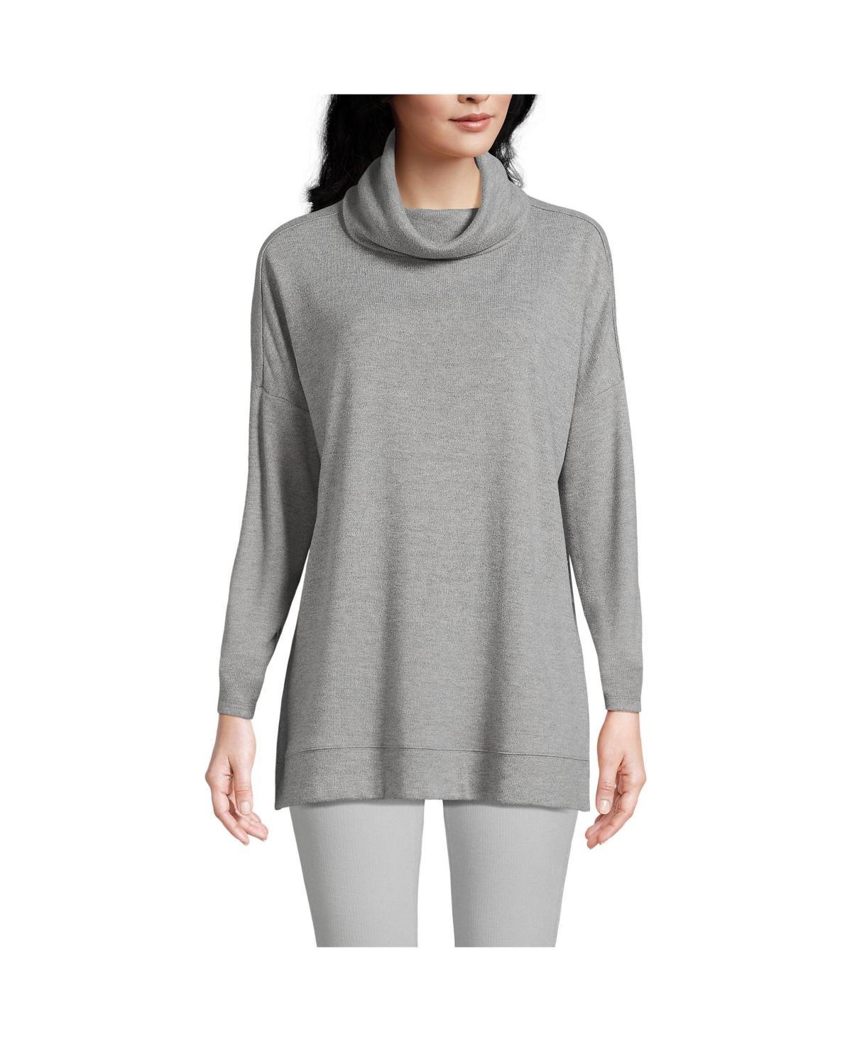 Womens Lands End Long Sleeve Cozy Knit Cowl Neck Tunic Gray Grey Product Image