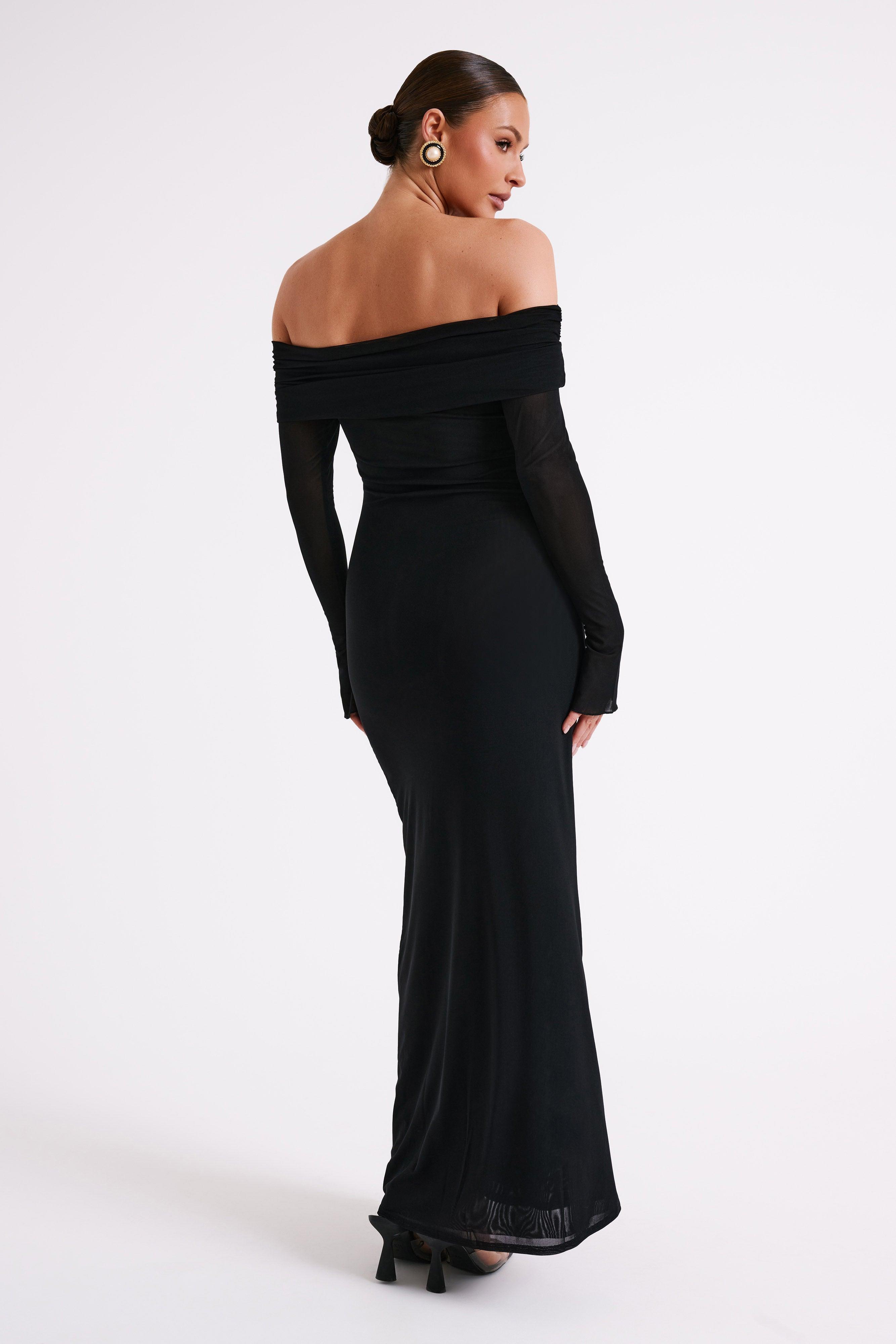 Josie Off Shoulder Mesh Maxi Dress - Black Product Image