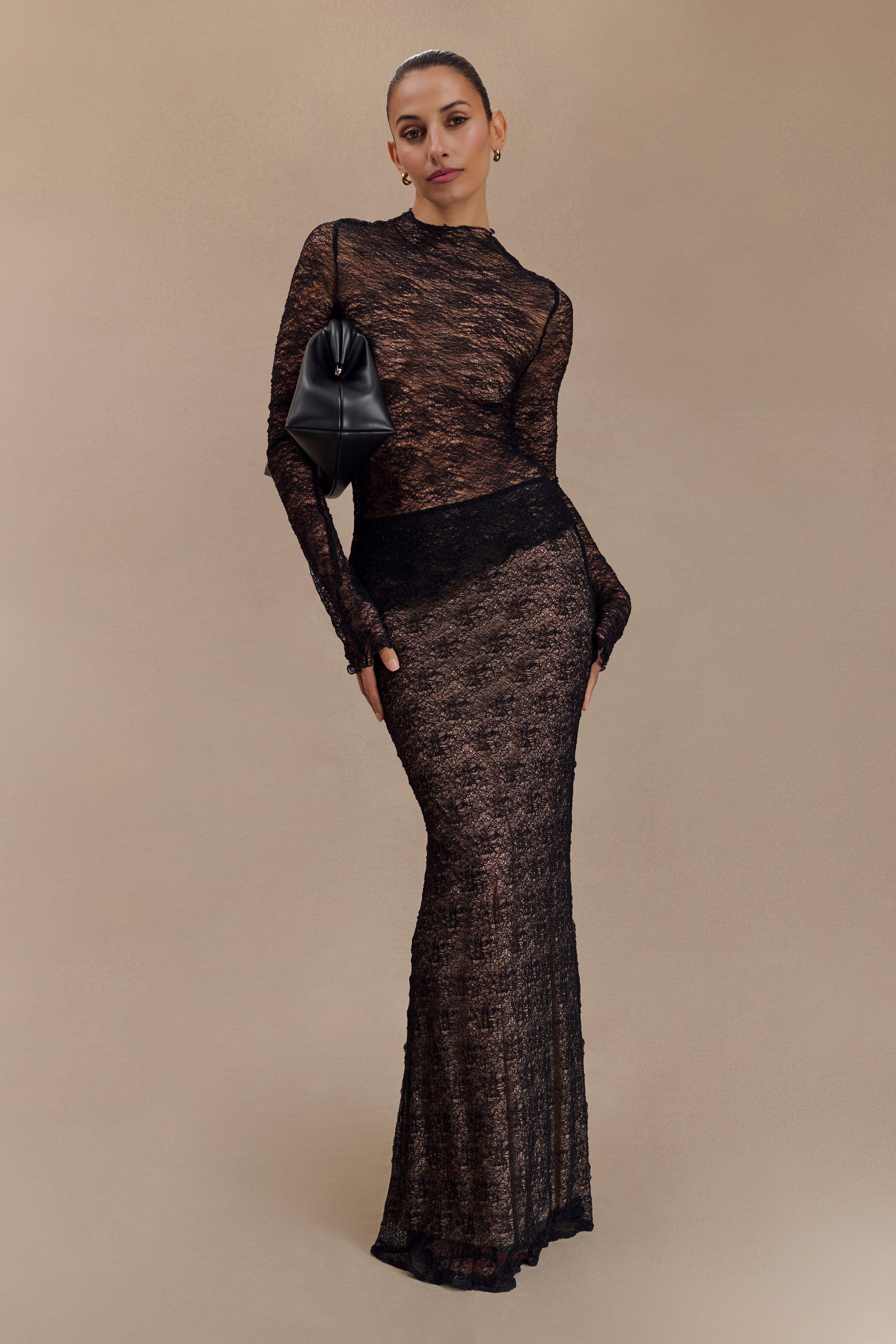 Robyn Sheer Lace Maxi Skirt - Black Product Image