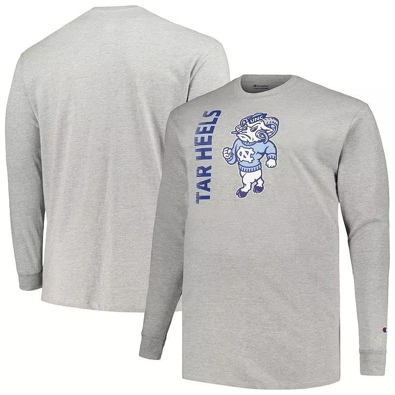 Mens Champion Heather Gray North Carolina Tar Heels Big and Tall Mascot Long Sleeve T-shirt Product Image