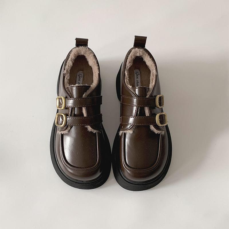 Buckled Fleece-Lined Platform Loafers product image