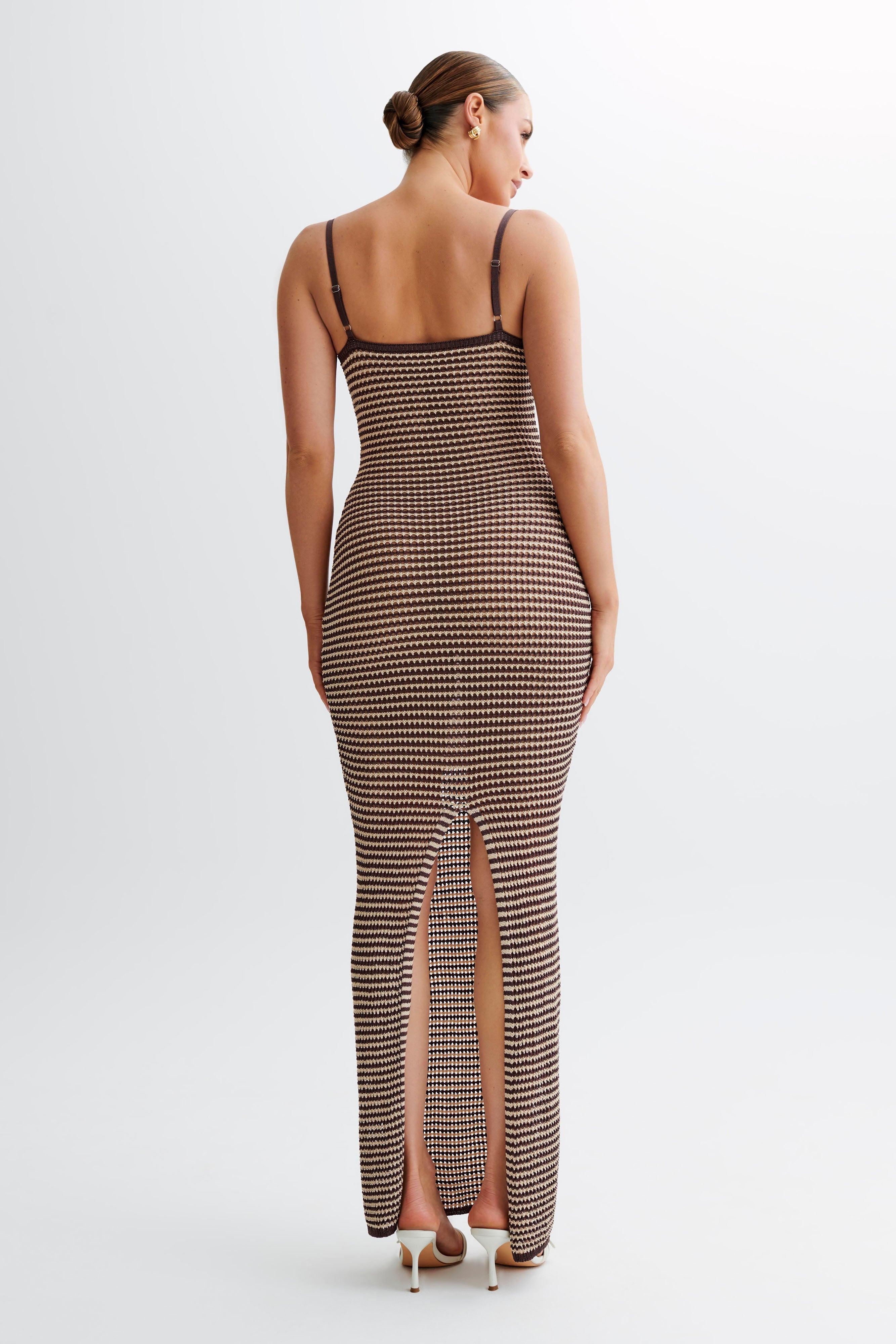 Jeannie Stripe Cupped Knit Maxi Dress - Chocolate/Nude Product Image