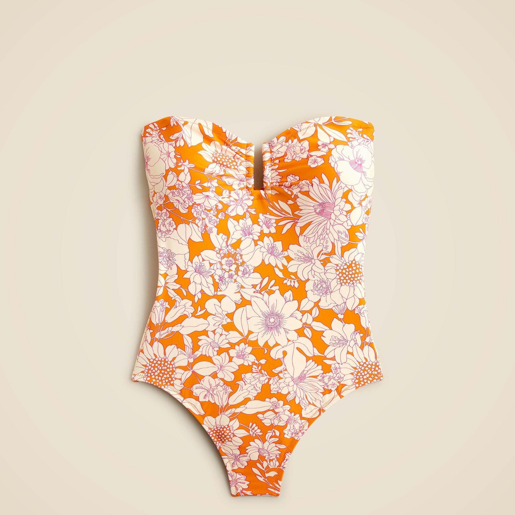 Strapless underwire one-piece swimsuit in orange floral Product Image