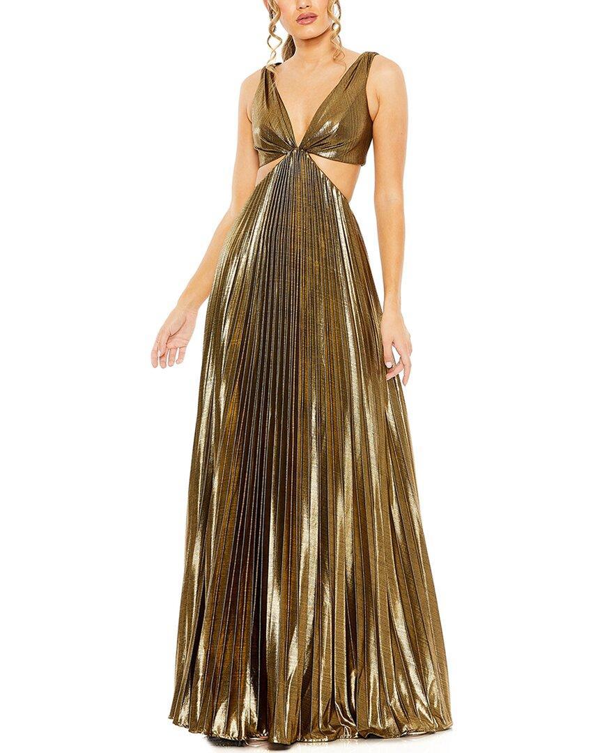 Pleated Cutout Dress In Antique Gold Product Image