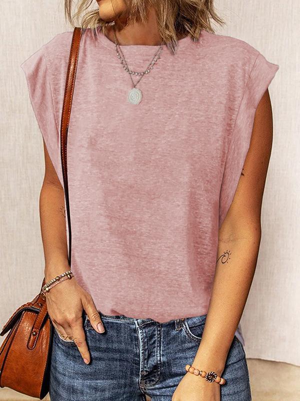 Loose Sleeveless Solid Color Split-Joint Round-Neck Vest Top Product Image