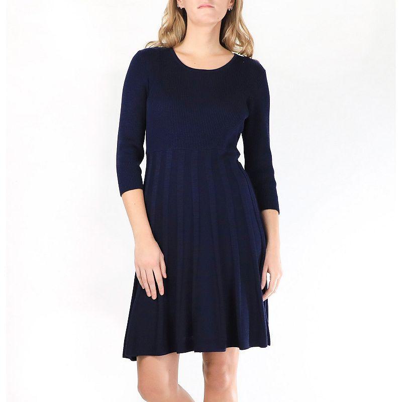 Womens Nina Leonard Pleated Skirt Fit & Flair Sweater Dress Blue Product Image