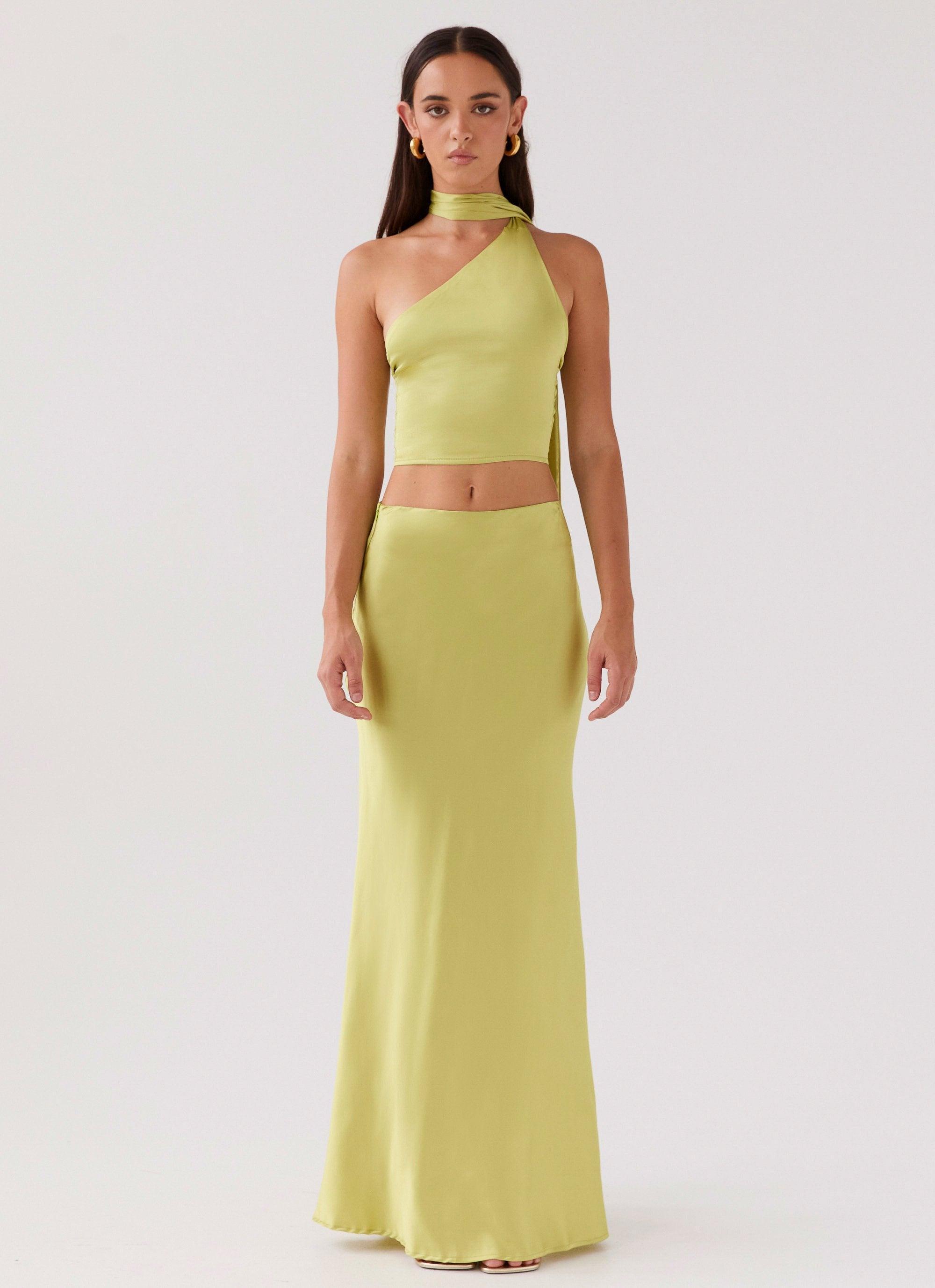 Josefina Satin Maxi Skirt - Chartreuse Product Image