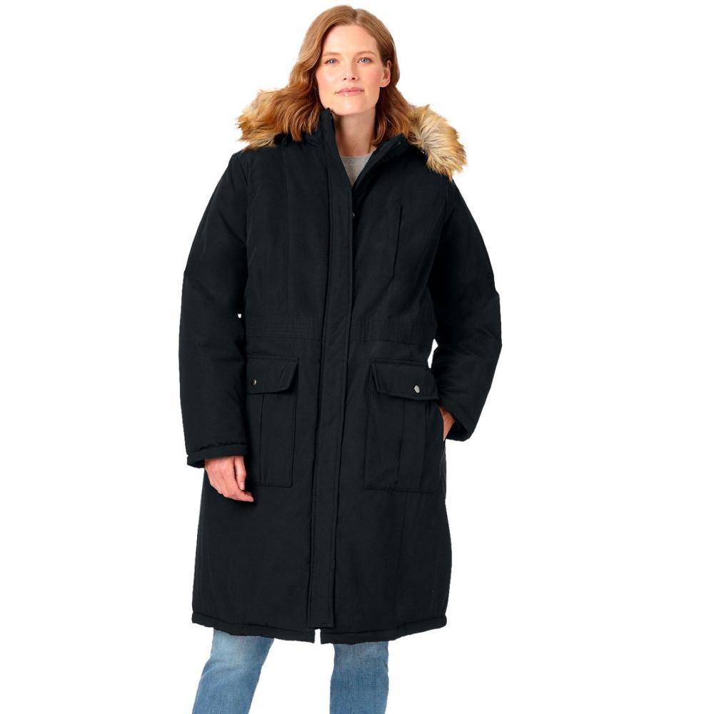 Woman Within Women's Plus Size Fleece-Lined Taslon Anorak - 1X, Black Product Image