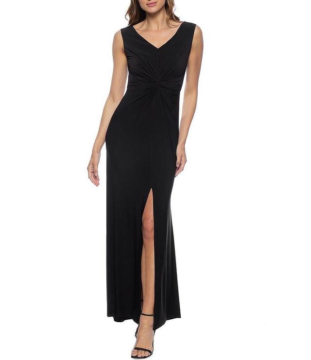 Marina Sleeveless V-Neck Knotted Waist Front Slit Maxi Gown Product Image