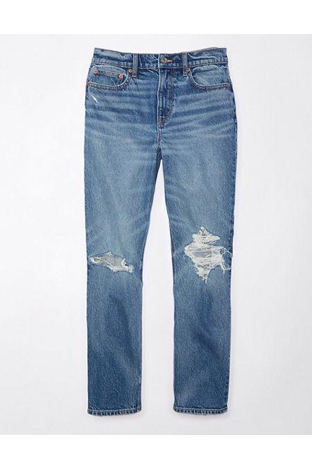 AE Stretch Super High-Waisted Ripped Ankle Straight Jean Women's product image